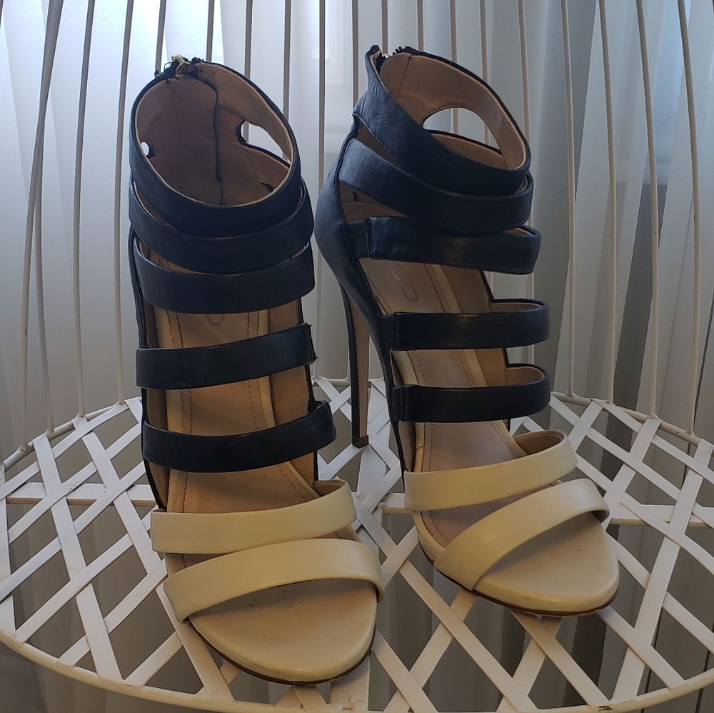 ALDO beige/black patent heels